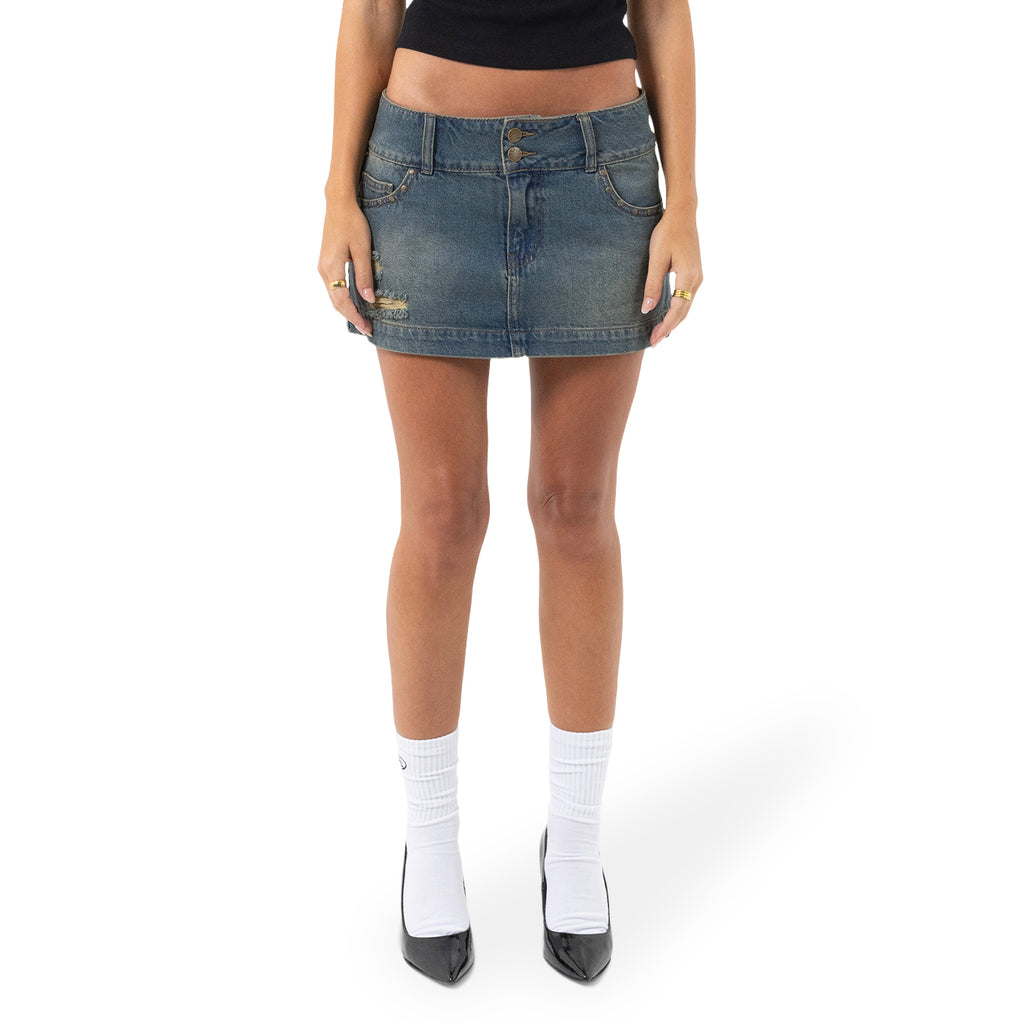 Studs Distressed Micro Mini Skirt