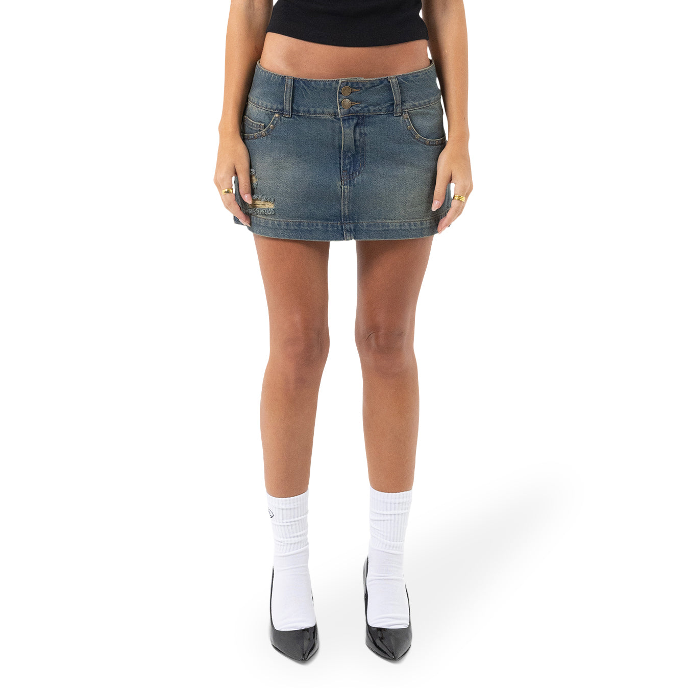 Studs Distressed Micro Mini Skirt